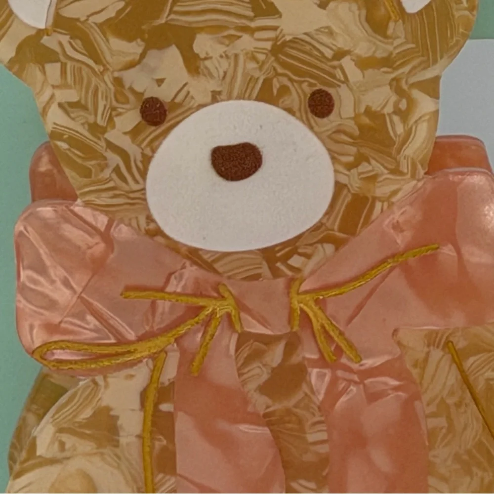 Piper K Teddy Bear Pink Bow Hair Claw Clip brown Pink